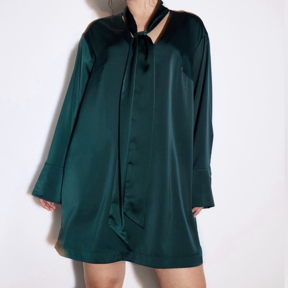 H&M Dark Green Satin Mini Dress